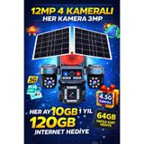 TRCharger 12MP 4 Kameralı Solar Güvenlik Kamerası | 7/24 Kayıt | 1 Yıl Türkcell Her Ay 10GB ve 64GB SD Hediye