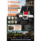 TRCharger 15MP 3 Kameralı 3PTZ WiFi Solar Güvenlik Kamerası ÇİFT GÜNEŞ PANELLİ 3 KAMERA TELEFONDAN DÖNEBİLEN