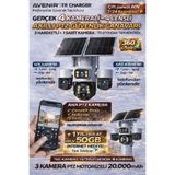 TRCharger 4 Kameralı 12MP 4G Solar PTZ Güvenlik Kamerası 3 Motorlu 7/24 Kayıt 1 Yıl Her Ay 50GB Hediye