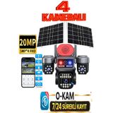 TRCharger 4 Kameralı 20MP 4G Çift Solar Güneş Panel Renkli Gece Görüş AOV Sesli Konuşma Çakar Led 7/24