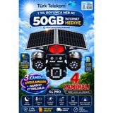 TRCharger 4 Kameralı 3 Kamera Telefondan Dönebilir Solar AOV 7/24 Kayıt 1 Yıl 50GB 4G Sim Kart
