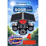 TRCharger 4 Kameralı 4G Solar Güvenlik Kamerası Sim Kartlı, 3 Motorize AOV 7/24 Kayıt, 1 Yıl Her Ay 50GB