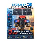 TRCharger S839 15MP 3 Kameralı 4G SIM Kartlı Solar Güvenlik Kamerası Çift Panel 360° PTZ 3 MOTORİZELİ