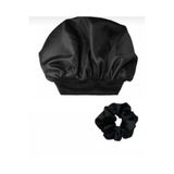 TREDİZM MODA Siyah Saten Kıvırcık Saç Bonesi Ve Toka Seti