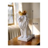 TREDO Dekoratif Taçlı Aslan Heykeli - 8 cm - Modern Masa Üstü Obje - Beyaz & Altın