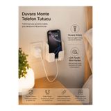 TREDO Duvara Monte Telefon Tutucu Şarj Standı | Yapışkan Bant ve Vidalı Montaj | Kablo Düzenleyici Telefon Askılığı Beyaz