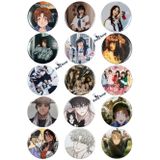 Trend-11 Anime Kpop Temalı Rozet Seti 44 mm Karışık Desenli İğneli Yaka Rozeti-15 Adet