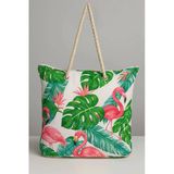 Trend 1102 Flamingo Desen Yeşil Kadın Plaj Çantası