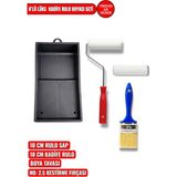 Trend Ak Home 4’lü Lüks Boyacı Seti | 10 cm Kadife Rulo Sap + 10 cm Yedek Kadife Rulo + No:2.5 Kestirme Fırça + Boya Tavası