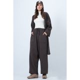Trend Alaçatı Stili Acı Kahve Kendinden Dokulu Örme Uzun Kimono Ve Çift Cepli Palazzo Pantolon Takım ALC-X14387