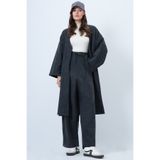 Trend Alaçatı Stili Antrasit Kendinden Dokulu Örme Uzun Kimono Ve Çift Cepli Palazzo Pantolon Takım ALC-X14387