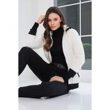 Trend Alaçatı Stili Beyaz Kapüşonlu Fermuarlı İçi Peluş Triko Hırka ALC-X14789