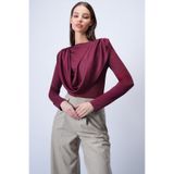 Trend Alaçatı Stili Bordo Bisiklet Yaka Omuzları Drapeli Sabit Şal Detaylı Örme Bluz ALC-X15063