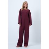 Trend Alaçatı Stili Bordo Bisiklet Yaka Sırtı Fermuarlı Rahat Kesim Tulum ALC-X14554