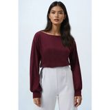 Trend Alaçatı Stili Bordo Kayık Yaka Kolları Manşetli Bluz ALC-X14393