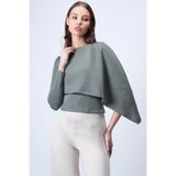 Trend Alaçatı Stili Haki Tek Kol Sabit Şal Tasarımlı Örme Crop Bluz ALC-X15041