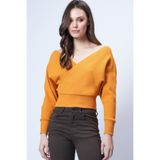 Trend Alaçatı Stili Hardal Ön Arka V Yaka Kruvaze Bluz ALC-019-053-BLZ
