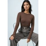 Trend Alaçatı Stili Kadın Acı Kahve Bisiklet Yaka Basic Bluz ALC-X14389