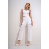 Trend Alaçatı Stili Kadın Beyaz Kruvaze Yaka Crop Bluz Ve Astarlı Pantolon İkili Takım ALC-X11946