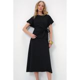Trend Alaçatı Stili Kadın Bisiklet Yaka Drape Detayli Bluz Ve Kloş Etek Takim Koyu Siyah ALC-X13479