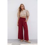 Trend Alaçatı Stili Kadın Bordo Beli Gipeli Paçası Bağcık Detaylı Pantolon Alc-X15592