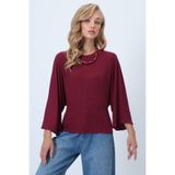 Trend Alaçatı Stili Kadın Bordo Bisiklet Yaka Beli Korsaj Formlu Örme Bluz ALC-X14598