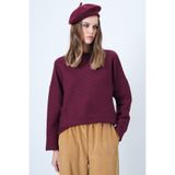 Trend Alaçatı Stili Kadın Bordo Bisiklet Yaka Yarasa Kol Geniş Kesim Basic Bluz ALC-X14391