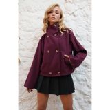Trend Alaçatı Stili Kadın Bordo Dik Yaka Kruvaze Kapama Çift Cepli Kaşe Kaban ALC-X14572