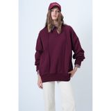 Trend Alaçatı Stili Kadın Bordo Dikiş Detaylı Oversize Tasarım Sweatshırt ALC-X14662