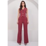 Trend Alaçatı Stili Kadın Bordo Ekose Desenli Çift Cepli Pantolon ALC-X14929