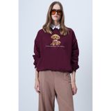Trend Alaçatı Stili Kadın Bordo Önü Baskılı Oversize Pamuklu Sweatshırt ALC-X14651