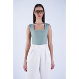 Trend Alaçatı Stili Kadın Çağla Yeşili Kare Yaka Kalın Askılı Sandy Bluz ALC-X13449