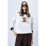Trend Alaçatı Stili Kadın Ekru Önü Baskılı Oversize Pamuklu Sweatshırt ALC-X14651