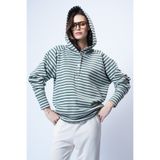 Trend Alaçatı Stili Kadın Ekru Yeşil Kapüşonlu Çıtçıt Kapamalı Oversize Sweatshırt ALC-X14773