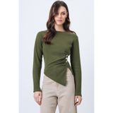Trend Alaçatı Stili Kadın Haki Bisiklet Yaka Gold Düğme Ve Drape Detaylı Ottoban Bluz ALC-X14716
