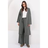 Trend Alaçatı Stili Kadın Haki Düşük Kol Uzun Kimono Ve Çift Cepli Palazzo Pantolon Takım ALC-X14837