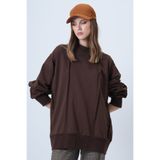 Trend Alaçatı Stili Kadın Kahverengi Dikiş Detaylı Oversize Tasarım Sweatshırt ALC-X14662