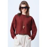 Trend Alaçatı Stili Kadın Kiremit Bisiklet Yaka Geniş Kesim Yarasa Kol Basic Bluz ALC-X14623