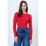 Trend Alaçatı Stili Kadın Kırmızı Bisiklet Yaka Basic Bluz ALC-X14389