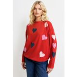 Trend Alaçatı Stili Kadın Kırmızı Bisiklet Yaka Kalp Baskılı 2 İplik Oversize Sweatshırt ALC-X13314