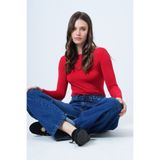 Trend Alaçatı Stili Kadın Kırmızı Kayık Yaka Basic Bluz ALC-X14395