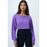 Trend Alaçatı Stili Kadın Koyu Lila Kayık Yaka Kolları Manşetli Bluz Alc-X14393