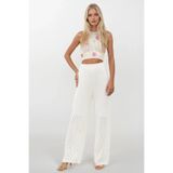 Trend Alaçatı Stili Kadın Krem Delik Ajurlu Triko Beach Pantolon ALC-X14259