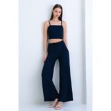 Trend Alaçatı Stili Kadın Lacivert İp Askılı Bürümcük Crop Bluz Ve Pantolon Takım ALC-X15238