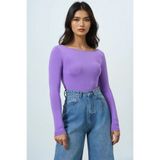 Trend Alaçatı Stili Kadın Lila Kayık Yaka Basic Bluz ALC-X14395