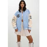 Trend Alaçatı Stili Kadın Mavi Çift Cepli Çıtçıt Kapamalı Oversize Bomber Ceket ALC-X12596