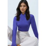 Trend Alaçatı Stili Kadın Mor Dik Yaka Basic Sandy Bluz Alc-X14397