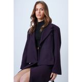 Trend Alaçatı Stili Kadın Mürdüm Fleto Cepli İçi Astarlı Oversize Vatkalı Ceket ALC-X14556