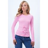 Trend Alaçatı Stili Kadın Pembe Bisiklet Yaka Fiyonk Detaylı Ottoban Kısa Bluz Alc-X14341