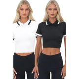 Trend Alaçatı Stili Kadın Siyah-Beyaz Bebe Yaka Yarım Kol Renk Bloklu 2 Li Triko Bluz ALC-X9884
